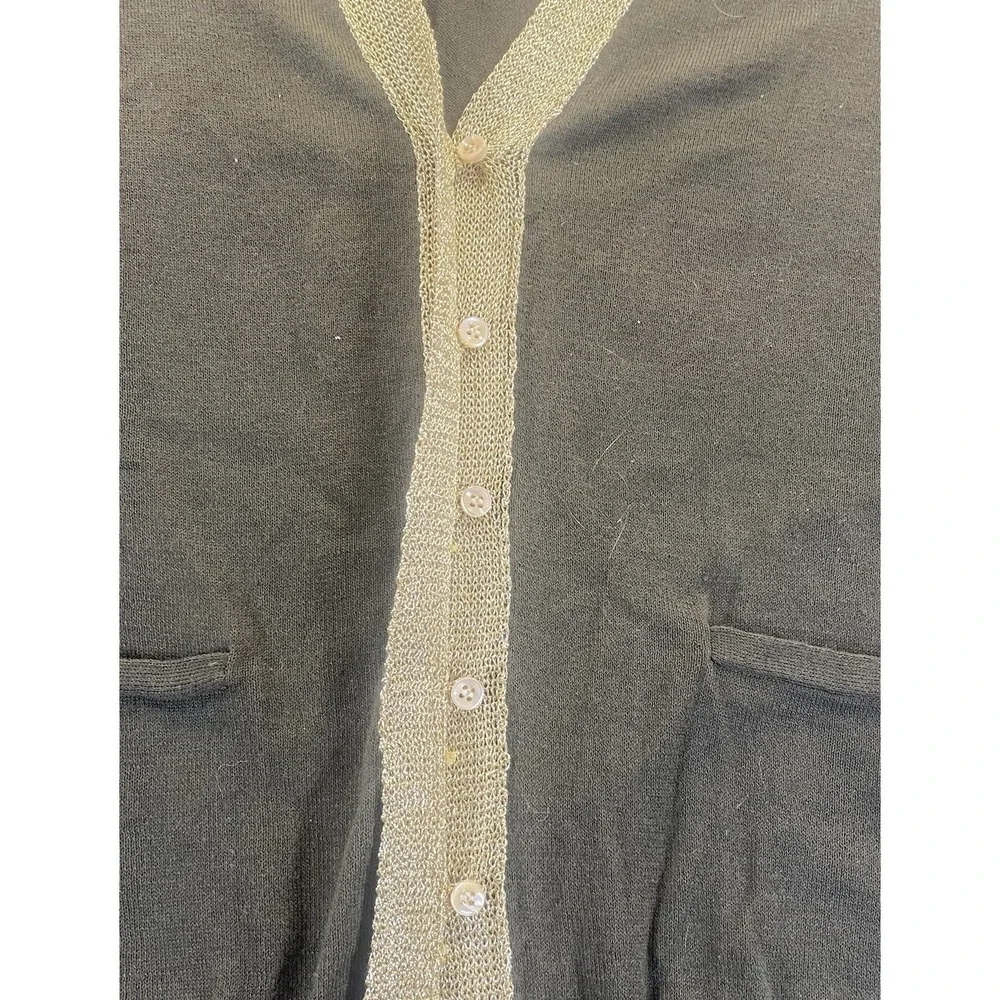 J. Crew Cardigan‎ Sweater Women's M Olive Metallic Gold Trim Cotton Wool
